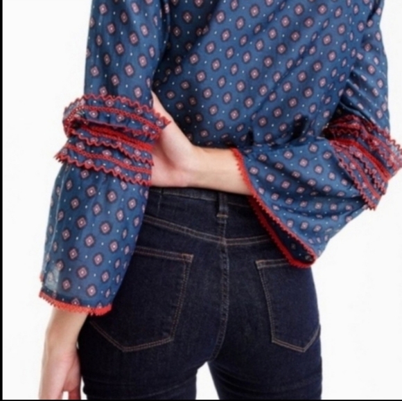 J Crew Embroidered Bell-Sleeve Top - Picture 3 of 16